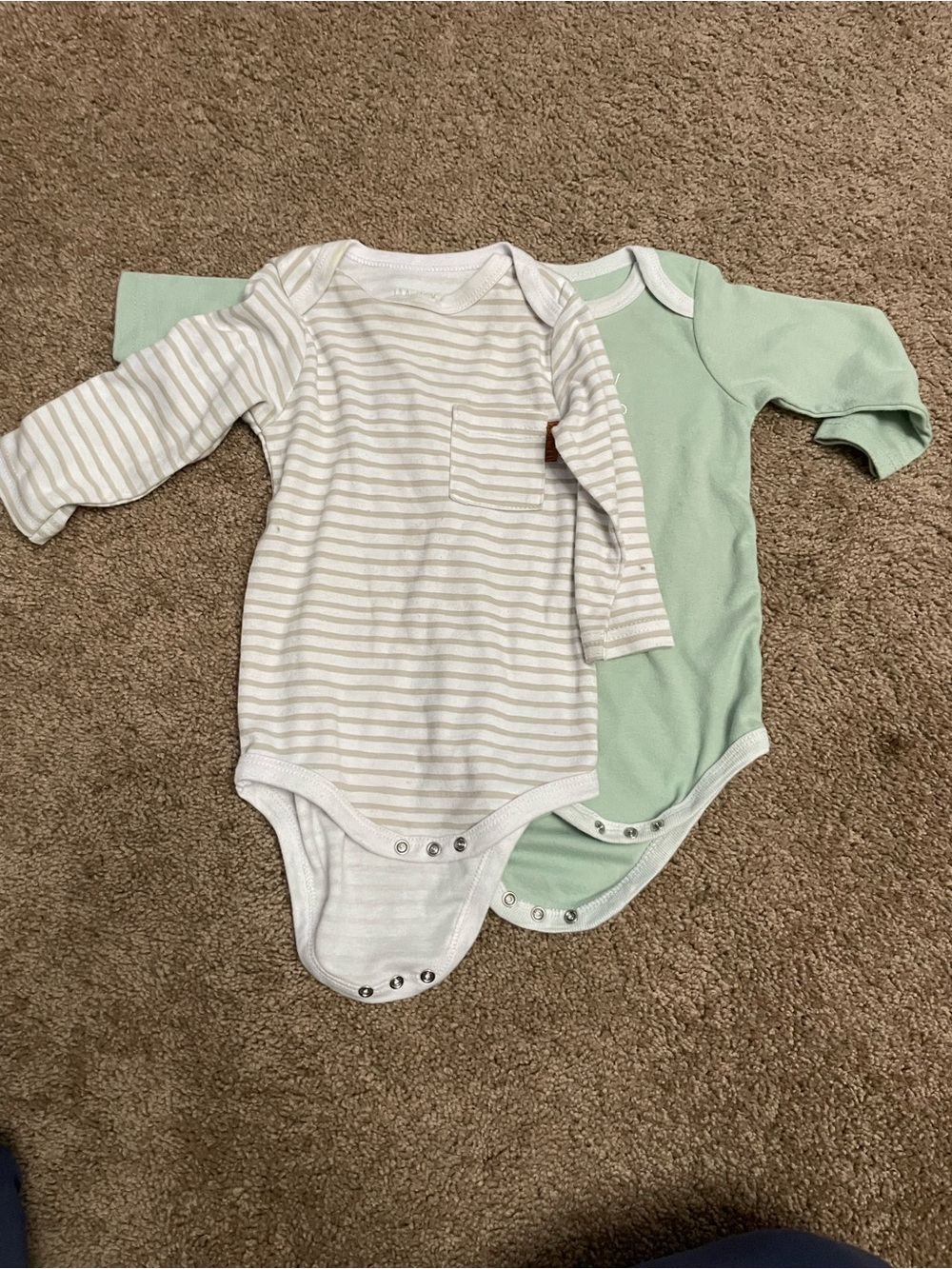 Long-Sleeve Baby One-Piece Bodysuits in Mint and Stripe